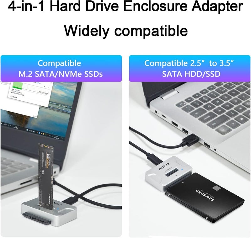 AOKO محطة إرساء USB لمشغل M.2 SATA/NVMe، محول قارئ القرص الصلب، غلاف خارجي لمشغل M.2 SSD لمشغلات M.2 PCIe NVMe وSATA SSDs، متوافق مع SATA III HDD/SSD (محطة M.2 أو محول SATA) - Image 2